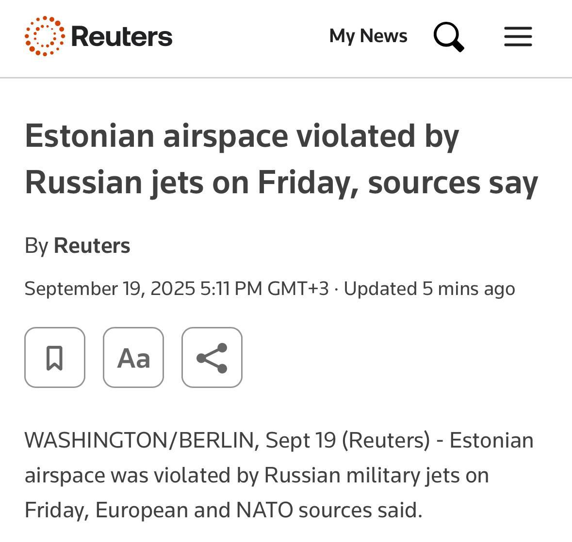 Российские истребители нарушили воздушное пространство Эстонии
